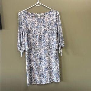 H&M Blue and White Midi Dress with Bateau Neckline